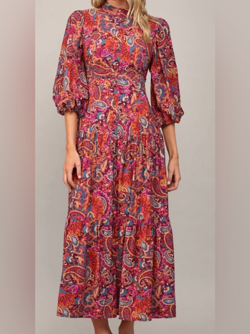 Women’s Paisley Midi Dress in Fuchsia Multi